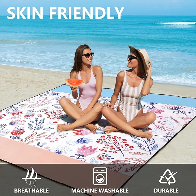 Beach Blanket Waterproof Sandproof Extra Large Beach Mat 79" X 83"/120"x108"for 1-8 Adults Quick Drying Durable Outdoor Picnic Mat for Beach Travel Camping Hiking