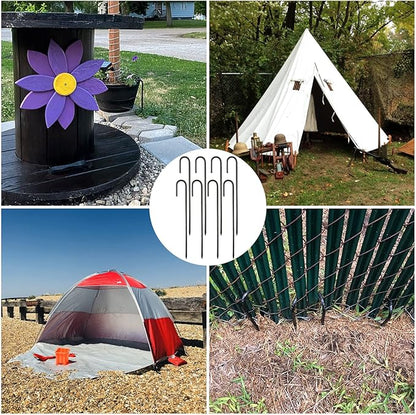 16 Inch Rebar Stakes, 12Pcs Heavy Duty Rebar Stakes J Hook 5/16 Ground Stakes Tent Stakes Rust Proof Coated Ground Anchors with Chisel Point End for Camping Camping Tent