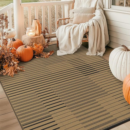 GENIMO Outdoor Rug for Patio Clearance, 6'x9' Waterproof Camping Mat, Reversible Plastic Straw Rugs for RV, Camper, Balcony, Backyard, Picnic, Deck (Black Brown)