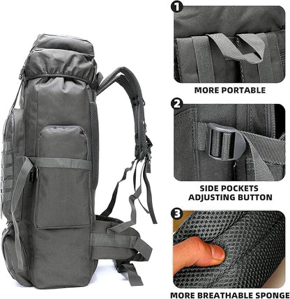 70L Camping Hiking Military Tactical Backpack Outdoor Water-Repellent Adjustable Sport Bags