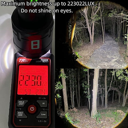 Rechargeable Military Flashlight, 220,000LM Powerful Tactical Flashlight, 5000 mAh LED Variable Focus, Up to 50 Hours of Continuous Use, for Camping Expeditions and Emergencies