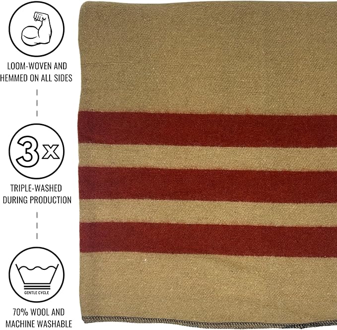 Arcturus Patterned Wool Blankets - 4.5lbs Warm, Heavy, Washable, Large | Great for Camping, Outdoors, Sporting Events, or Survival & Emergency Kits