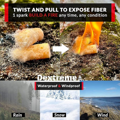 Dextreme Fire Plugs (50) Waterproof Fire Starter for Campfires, Emergencies, Survival, Fire Pits, Grills | 5+ Minute Burn | All Natural | Made in North America