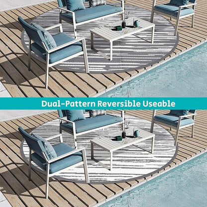 HEBE Round Outdoor Rug 8' Waterproof for Patios Clearance, Reversible Plastic Straw Rug Camping Carpet, Indoor Outdoor Area Rugs Patio Mats for RV,Picnic,Backyard,Deck,Balcony,Porch