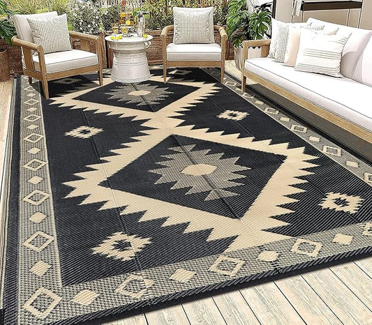 HEBE Outdoor Rug 5'x8' for Patios Clearance Waterproof Patio Mat Plastic Straw Rug Reversible RV Camping Tent Rug Outside Indoor Outdoor Area Rugs for RV,Deck,Beach,Balcony,Camper