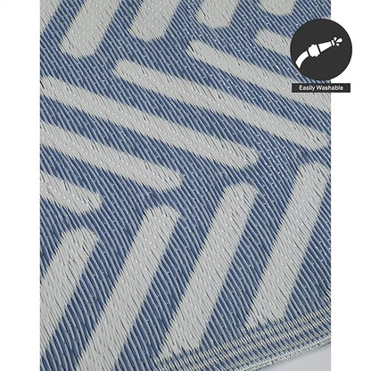 FH Home Outdoor Camping Rug - Waterproof, Fade Resistant, Reversible - Premium Recycled Plastic - Herringbone - Large Patio, Deck, Sunroom, RV - Fresno - Light Blue - 4 x 6 ft Foldable