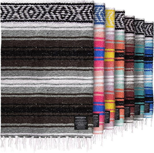 Authentic Extra Large Mexican Blanket (70"x50") - Handwoven Yoga Blanket, Serape Blanket - Artisanal Falsa Blanket, Beach Blanket, Camping Blanket, Picnic Blanket, Outdoor Blanket (Brown)