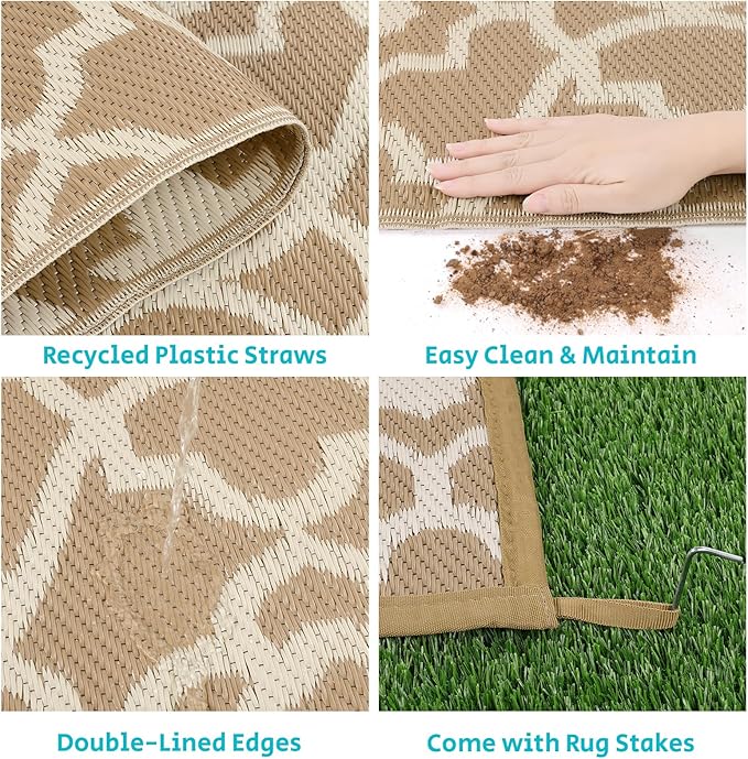 HEBE Outdoor Rug 5'x8' for Patios Waterproof Clearance Reversible Patio Mat Plastic Straw Rug RV Camping Mat Outside Area Rug Carpet for Camping RV,Porch,Deck,Balcony,Camper,Backyard