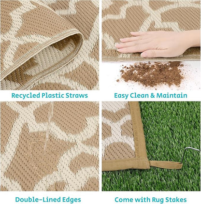HEBE Outdoor Rug 5'x8' for Patios Waterproof Clearance Reversible Patio Mat Plastic Straw Rug RV Camping Mat Outside Area Rug Carpet for Camping RV,Porch,Deck,Balcony,Camper,Backyard