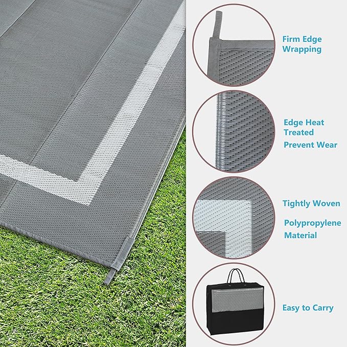 Ogrmar 6x9 FT Reversible Mats, Outdoor Rug for Patio Clearance, Waterproof Carpet, Plastic Straw Rug for Indoor Outdoor, Floor Mat&Rug for RV Porch Camping Backyard Deck Balcony Beach Trailer (Gray)