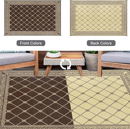 HiiARug Reversible Patio Floor Mat 5x8 Plastic Straw RV Camping Rug Reversible Large Mats for Outdoor, Patio, Backyard, Deck, Picnic, Beach, Trailer, Camping (Brown)