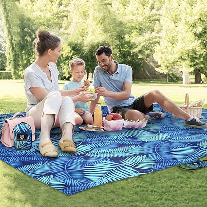Lightweight Beach Blanket - Oversized 107" x 77" - Waterproof Sandproof - Double Anchored for Fun Leisure Beach Blanket - with Stake and Pouch - Durable Sand Beach Mat