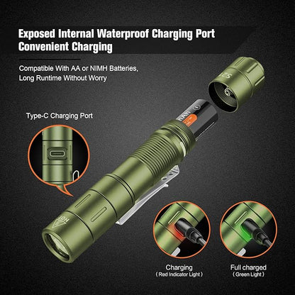 FZH S21 Rechargeable LED Flashlight 880 Lumen Mini EDC Tail Switch Flashlight (Powered by USB Rechargeable Battery), Slim Pocket Flash Light with On/Off Locking Mode for Camping, Outdoor, Emergency