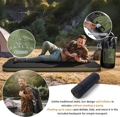 Self-Inflating Sleeping Pad – 4” Thick Memory Foam Camping Mattress with Waterproof Backpack – Portable Sleeping Mat for Backpacking, Tents, SUVs & Trucks