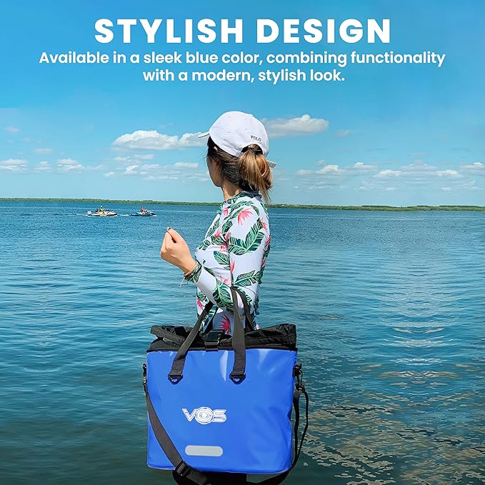 VOS Waterproof Premium Dry Bag – All-purpose Tote Bag with Zip Pocket (Blue) - Keep Your Gear & Personal Items Dry During Hiking, Camping, and Water Sports