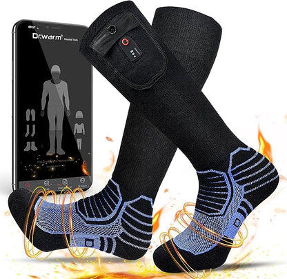 Dr.Warm Heated Socks with APP Remote Control, 3000mAh 7.4V Rechargeable Battery Heating Socks for Men Women, Winter Foot Warmer for Hunting Ice Fishing Camping Hiking Skiing