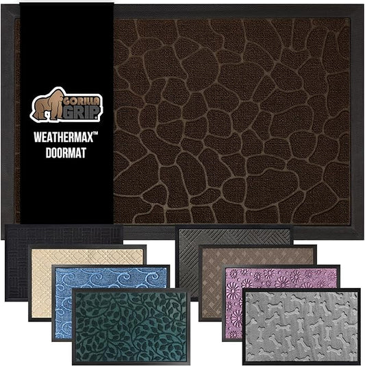 GORILLA GRIP 100% Waterproof All-Season WeatherMax Doormat, 72x24 Runner, Durable Natural Rubber, Stain and Fade Resistant, Low Profile, Indoor Outdoor Door Mats, Easy Clean Mat, Dark Brown Pebble