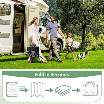 GENIMO Outdoor Rug 8' x 10' Waterproof for Patio Clearance, Reversible Lightweight Plastic Straw Camping Carpet, Large Area Rugs Mats for Rv, Porch, Backyard, Deck, Picnic, Balcony, Mix-Black & Gray