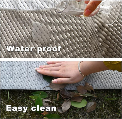 RURALITY Outdoor Rugs 8x10 Waterproof for Patios Clearance,Plastic Straw Mats for Backyard,Porch,Deck,Balcony,Reversible,Geometric