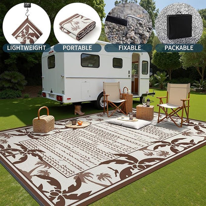 COCOER Outdoor-Rug 6x9 ft Waterproof Reversible Outdoor Plastic Straw Rug RV Indoor Outdoor Carpet Quick Dry Patio Rug Camping Mat for Balcony Backyard Picnic Beach-Brown&Beige