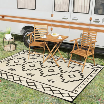 Uphome Outdoor Rug Mat Waterproof 5x8 ft, Reversible Outdoor Plastic Straw Rug, Tan Boho Patio Rug, Foldable RV Camping Rug, Indoor Outdoor Area Rug for Backyard Deck Pool Balcony Picnic, 5'x8'