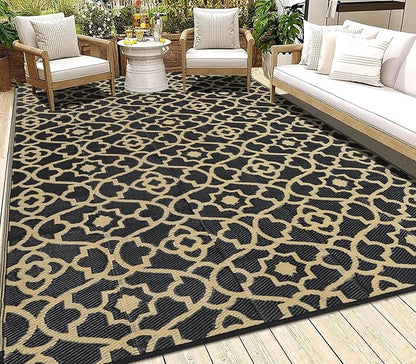 HEBE Outdoor Rug 6'x9' for Patios Waterproof Clearance Reversible Patio Mat Plastic Straw Rug RV Camping Mat Outside Area Rug Carpet for Camping RV,Porch,Deck,Balcony,Camper,Backyard