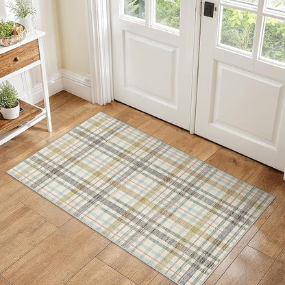 GENIMO Indoor Outdoor Area Rug 2.3'x3.6', Waterproof Non Shedding Front Door Mat, Easy Cleaning, Geometric Carpet for Patio, Porch, Entryway, Living Room, Balcony, Entrance, Bedroom, Brown & Beige