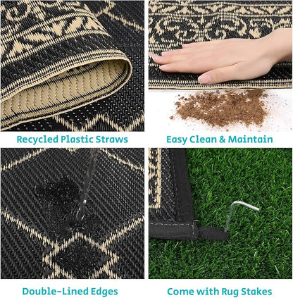 HEBE Outdoor Rug 9'x12' for Patios Waterproof Clearance Reversible Patio Mat Plastic Straw Rug RV Camping Mat Outside Area Rug Carpet for Camping RV,Porch,Deck,Balcony,Camper,Backyard