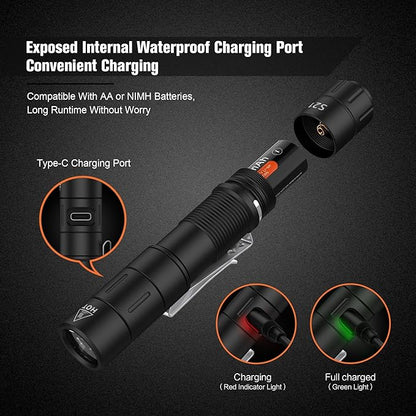 FZH S21 Rechargeable LED Flashlight 880 Lumen Mini EDC Tail Switch Flashlight (Powered by USB Rechargeable Battery), Slim Pocket Flash Light with On/Off Locking Mode for Camping, Outdoor, Emergency