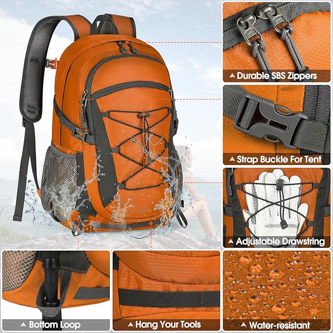 RAINSMORE Hiking Backpack 40L Waterproof Camping Backpack Lightweight Packable Backpack for Women Men Outdoor Travel Daypack