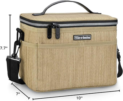 Tirrinia Insulated Lunch Box for Women Men, Leakproof Reusable Lunch Bag Containers for Adult,Working,Office,Lunch Soft Cooler Bag Tote for Picnic Hiking Beach,Khaki