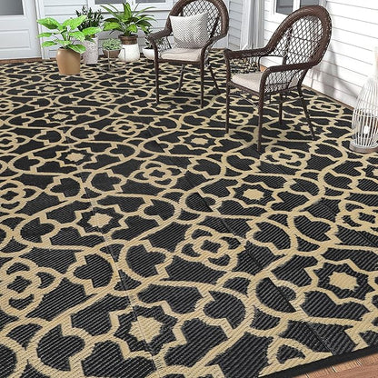 HEBE Outdoor Rug 9'x12' for Patios Waterproof Clearance Reversible Patio Mat Plastic Straw Rug RV Camping Mat Outside Area Rug Carpet for Camping RV,Porch,Deck,Balcony,Camper,Backyard