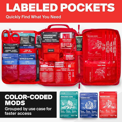 Large First Aid Kit for Car, Travel & Home - Emergency Kit for Hiking, Camping, Backpacking and Outdoors - Includes Zip Stitch Wound Closure Strips - FSA HSA Approved