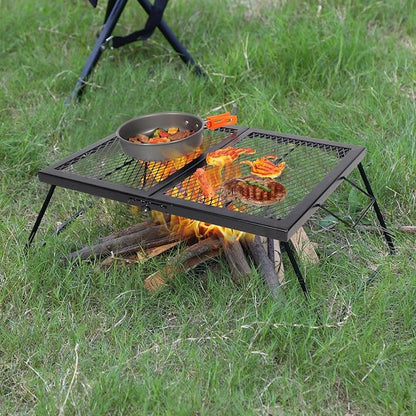 REDCAMP Folding Campfire Grill Heavy Duty Steel Grate, Portable Over Fire Camp Grill for Outdoor Open Flame Cooking Large