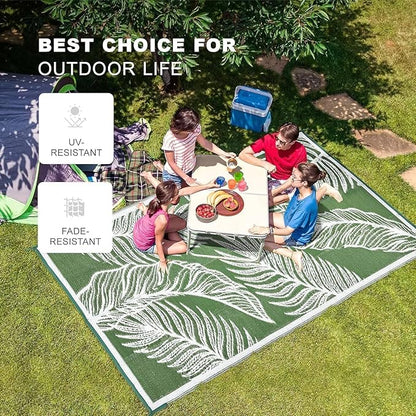 wikiwiki Outdoor Rug, 9x18ft Waterproof Reversible Mat Indoor Outdoor Rugs Carpet, Small Area Rug Plastic Straw Rug for Patio Deck Balcony Pool RV Camping Beach Picnic, Green, Rugscape Series