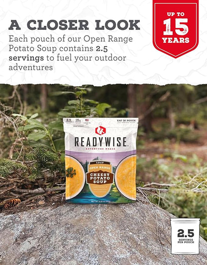 READYWISE - Adventure Meal, Cheesy Potato Soup, 2 Servings, Pack of 1, Emergency Preparedness, Freeze Dried Food, MRE, Snack Pack or Emergency Food, Backpacking, Camping, Hiking, and, Survival Food