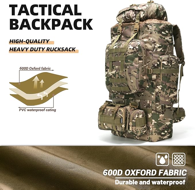 King'sGuard 100L Camping Hiking Backpack Molle Rucksack Military Camping Backpacking Daypack