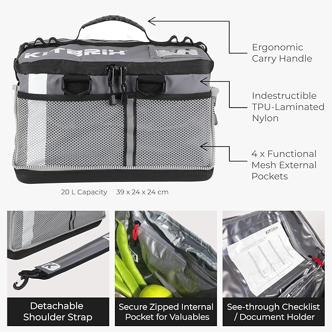 KITBRIX Large Gym Bag - Waterproof Sports, Travel & Outdoor Duffle Bag - Kit & Equipment Bags for Football, Soccer, Swimming, Cycling, Running, Triathlon, Baseball, Hockey - Gray