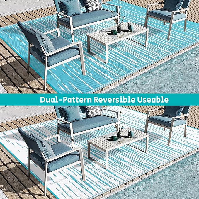 HEBE Outdoor Rug 8'x10' Waterproof for Patios Clearance, Reversible Plastic Straw Rug Camping Carpet, Indoor Outdoor Area Rugs Patio Mats for RV,Picnic,Backyard,Deck,Balcony,Porch