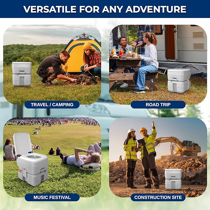 SereneLife Portable Toilet with Carry Bag – Indoor Outdoor Toilet with CHH Piston Pump & Level Indicator – 5.3 Gallon Large Waste Tank – 100-120 Flushes for RV, Camping, Hiking & Boating, SLCATL320