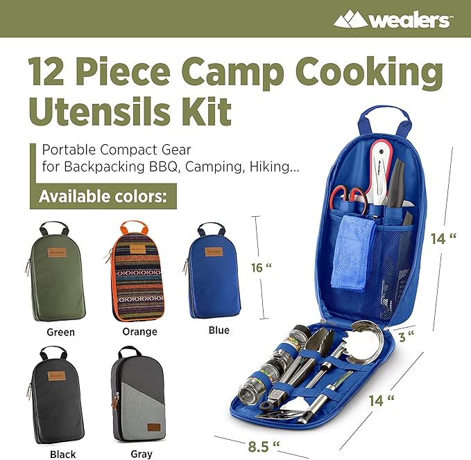 Camp Kitchen Cooking Utensil Set Travel Organizer Grill Accessories Portable Compact Gear for Backpacking BBQ Camping Hiking Travel Cookware Kit Water Resistant Case