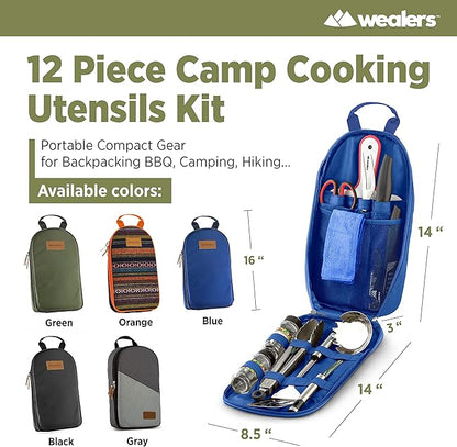 Camp Kitchen Cooking Utensil Set Travel Organizer Grill Accessories Portable Compact Gear for Backpacking BBQ Camping Hiking Travel Cookware Kit Water Resistant Case