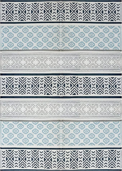 BalajeesUSA Outdoor Plastic Patio Rugs – 5x7, Grey, Teal Multipurpose Reversible mats Woven Plastic Straw All-Weather and Waterproof Rug Camper Mats Outdoor