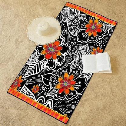Laurel Burch Orange Blossoms Large Oversized Microfiber Beach Towel - 40x63 Inches, Sand-Free, Quick-Drying, Ultra-Soft, Ideal for Travel, Pool, and Yoga - Includes Matching Drawstring Travel Pouch