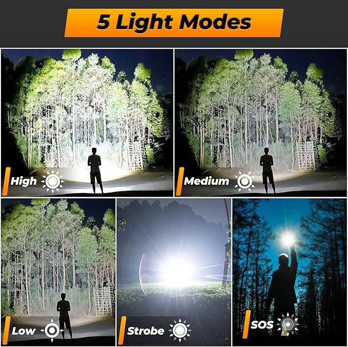 Flashlights High Lumens - 990000 LM, 12 Hour Rechargeable Super Bright Flash Light with 5 Light Modes, IPX6 Waterproof LED Powerful Flashlight for Home Outdoor Camping