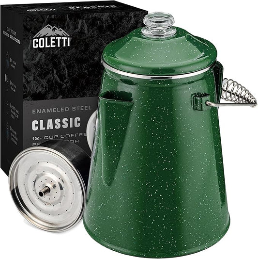 COLETTI Classic Percolator Coffee Pot — Camping Coffee Percolator, Campfire Coffee Pot – Camping Percolator for Groups — Brew for the Whole Campsite (Green, 12 Cup)