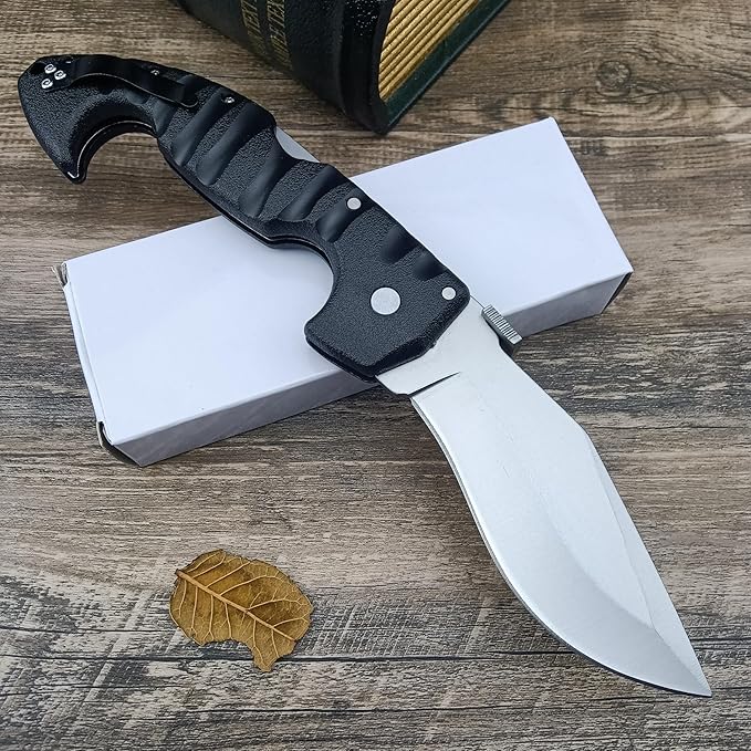10.4in Unisex Adult Lockback Folding Knife - Tri-Ad Lock Pocket Knife with AUS8 Steel blade and Nylon Glass Fiber Handle，Thumb Plate and Belt Clip, for EDC Camping Hunting Survival