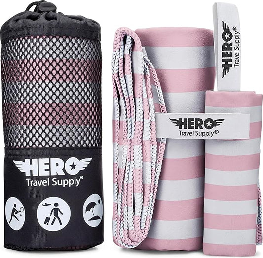 Hero Microfiber Towel for Travel, Camping, Beach, Gym – 24” X 48” (Includes Bonus Washcloth)