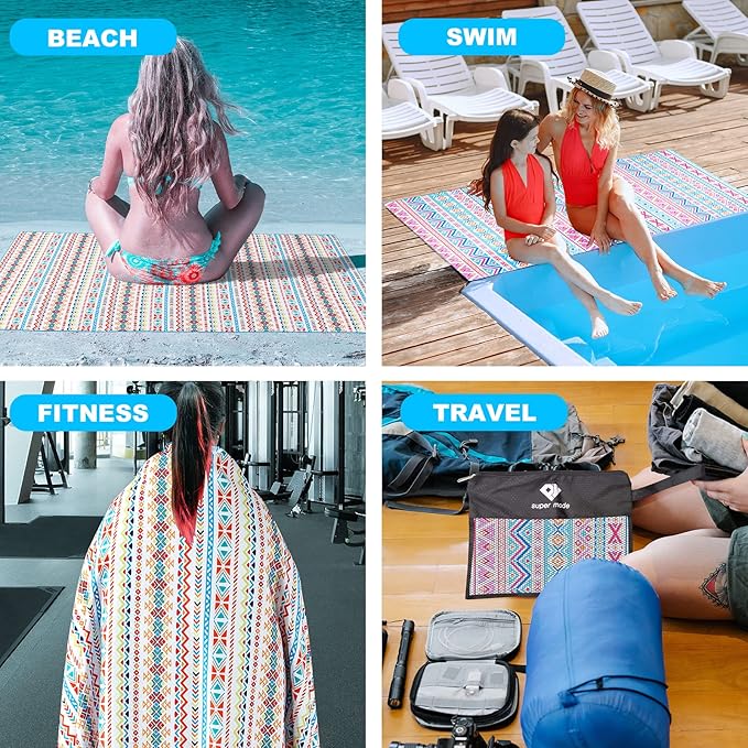 2 Pack Microfiber Beach Towel, Oversized Microfiber Pool Towel 75”x 35”, Sand-Free Beach Towel, Quick Drying Camping Towel, Super Absorbent Bath Towel Blanket, Soft Breathable and Lightweight