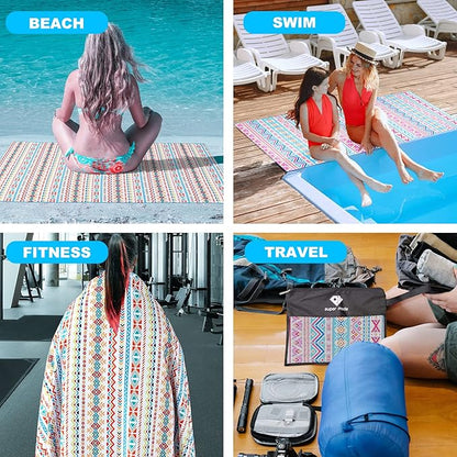 2 Pack Microfiber Beach Towel, Oversized Microfiber Pool Towel 75”x 35”, Sand-Free Beach Towel, Quick Drying Camping Towel, Super Absorbent Bath Towel Blanket, Soft Breathable and Lightweight